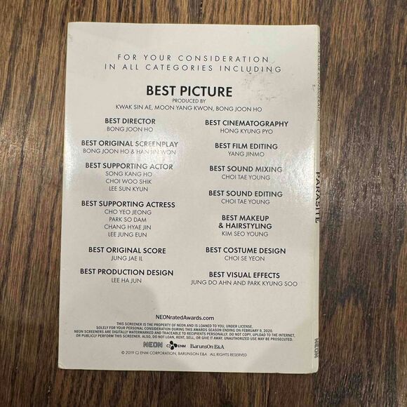 Parasite FYC DVD For Your Consideration Awards Edition Rare Korean - Picture 2 of 5